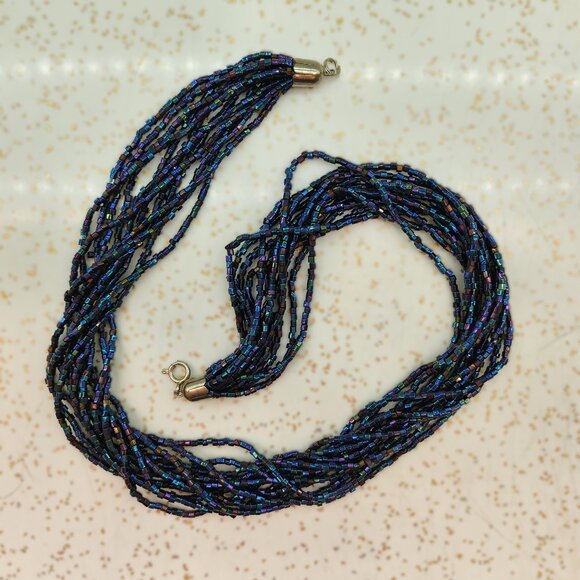 *New Low Price* Multi Strand Beaded Necklace Rainbow Black & Blue - Picture 9 of 9